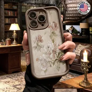 Vintage Soft Floral Painting Aesthetic Design Case for iPhone 17 16 15 14 Pro Max 13 12 11 XR XS Plus Air Slim Lightweight Shockproof Anti Drop Protective Durable TPU Cover