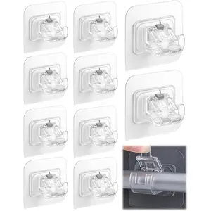 Curtain Rod Bracket No Drilling 10pcs, Self Adhesive Nail Free Curtain Rod Wall Brackets Hooks, Adjustable Drapery Towel Holder Fixing Hook for Home Bathroom Kitchen and Hotel Use (Transparent)