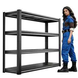 Heavy Duty Garage Shelving, 2400LBS Metal Storage Shelves with 4 Adjustable Tiers, Boltless Shelving Unit for Garage, Warehouse, Pantry, Basement & Kitchen, Black