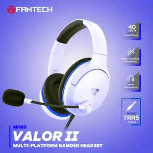 Fantech Wired Gaming Headset with 6ft Cable, Noise Cancelling Over-Ear Headphones with Microphone, LED Lights, Black/White, PC Headsets