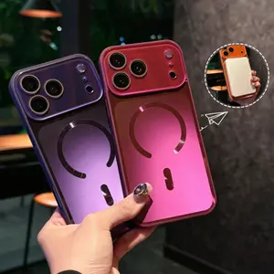 Big Window Blue Ray Magnetic Phone Case For iPhone 17 13 14 15 16 17 Pro Max Magsafe Bling Original Charging Protector Cover