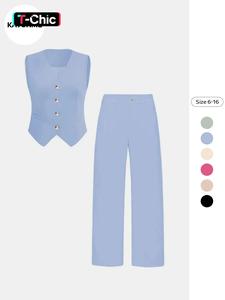 women's 2 piece set solid color button vest set, v neck fake pocket top & trousers for summer, fashion bussiness outfits for working, womenswear going out outfits, going out sets, suits, workwear, womenswear