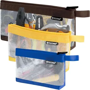 TICONN Tool Pouch, 1680D Oxford Small Tool Bag, Tool Pouches with Zipper, Clear Utility Bag Zipper Pouch for Tool Organizers and Storage (3PK Combo)