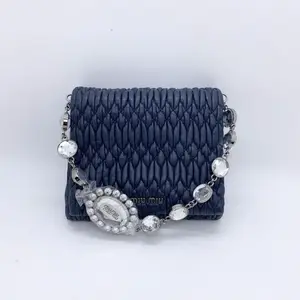 Pre-owned miu miu Midnight Blue Matelassé Jewel Chain Small Square Bag(2602896)
