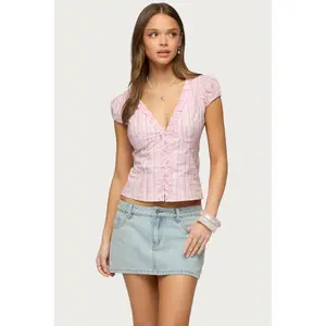 Georgia Ruffle Striped Button Up Top