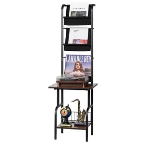 VEVOR Record Player Stand, 5 Tiers Tall Vinyl Record with Charging Station USB Ports, Turntable Stand with Record Holder Display Shelf for Living Room, Bedroom, Black