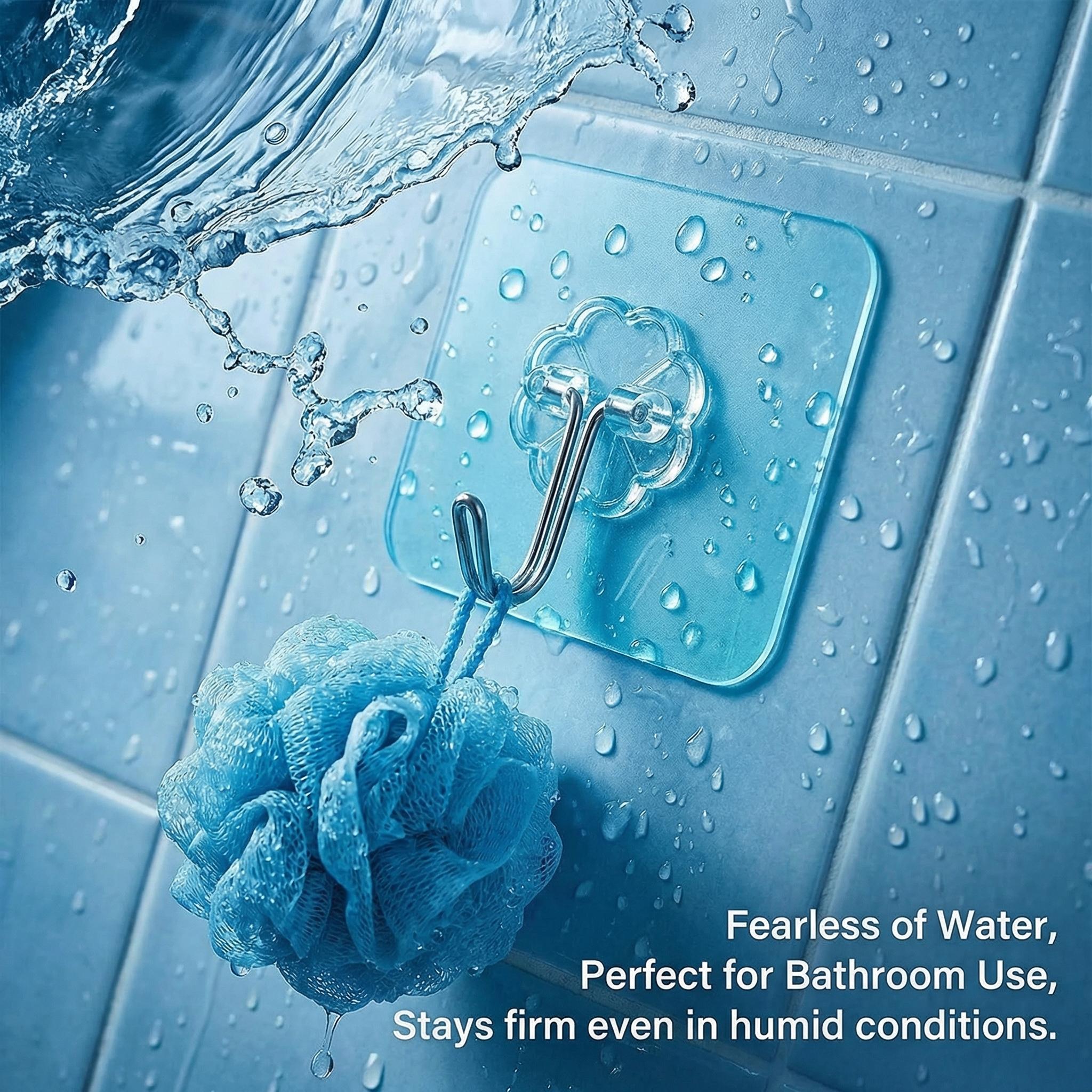 No-Drill Transparent Wall Hooks Heavy Duty 304 Stainless Steel Self Adhesive Hangers - Traceless, Removable for Kitchen, Bathroom, Bedroom - Easy Peel & Stick Installation, Max Load for Towels, Utensils, Bags