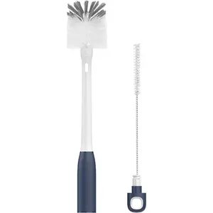 2 1 Long Handle Bottle Brush with Straw Brush for Cleaning Glass, Sports Bottle, Coffee Mug,Navy Blue,1 Pack