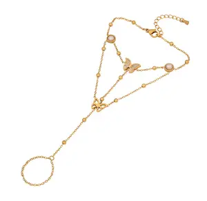 18K Gold Plated Hand Chain Bracelet for Women - Evil Eye, Blue & Butterfly Styles - Waterproof & Sweatproof - Lightweight for All Day Wear