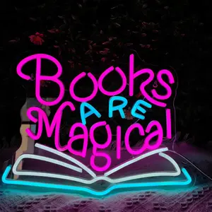 Books Are Magic Letter Design Neon Sign, USB Powered Wall Mounted Neon Light, Decorative Light for Home, Library, Reading Room, Bedroom, Office, LED Light Letters