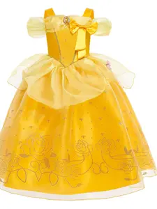 Frozen Girl Belle Princess Dress, Elsa Long Sleeve Skirt, Summer Clothing, Elegant Loose-Fit Solid Pattern, Loose Flowy Dress, Birthday Party Dresses