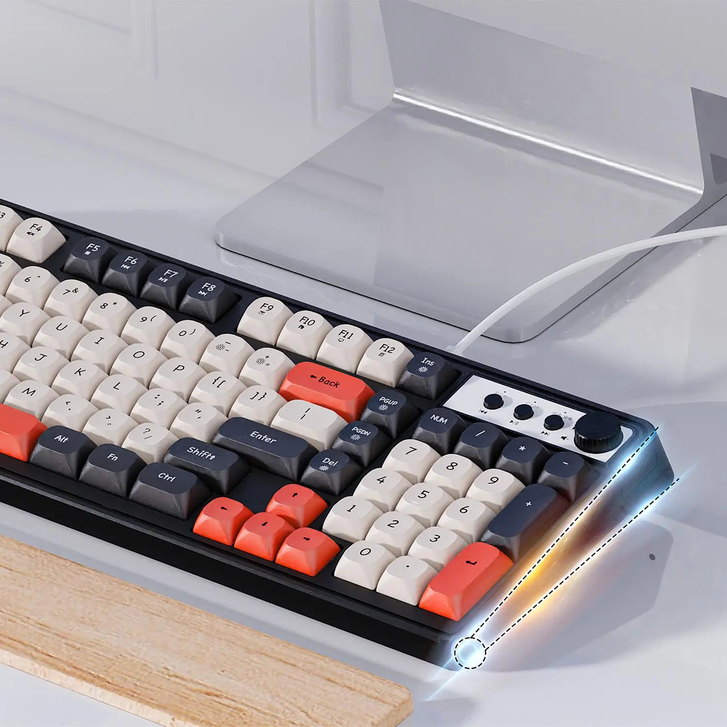 EWEADN G98 Wired Gaming Keyboard, USB Wired Keyboard with Rainbow Backlit, Led Backlit Keyboard, 98 Keys, Portable Design, Multimedia Knob & 3-color Ball Keycaps