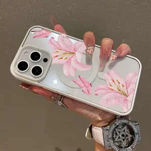 Premium Magnetic Case for iPhone11/12/13/14/15/16/Promax Plus Flowers Lily and Butterflies y2k Cased MagSafe Ready Phone Cases, Perfect for Everyday Use Phone Protector for Mom and Girls