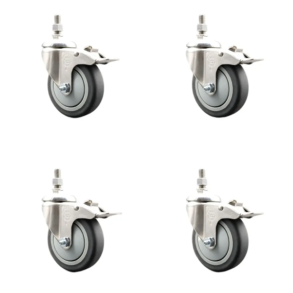 Service Caster SCC-SS316TSTTL20S414-TPRB-M1215-4 Thermoplastic Rubber Swivel Stem Caster with 4 in. Caster Wheels - 12 mm Metric Threaded Stems - 316 Stainless Steel Casters - Set of 4