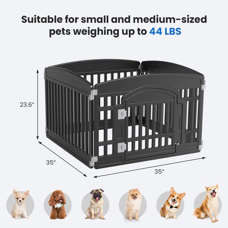Plastic Dog Playpen - Expandable & Durable Pet Fence for Medium Dogs - Indoor & Outdoor Portable Puppy Playpen with Secure Locking Door