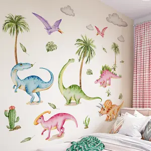 A set of three (30*90cm*3pcs) creative hand-painted colorful dinosaur and big tree wall stickers for living room and bedroom home decor decoration background wall decals (M16531-KX)
