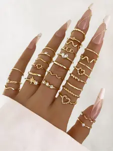 Women's Elegant Rhinestone & Faux Pearl Decorated Ring (28pcs), Statement Ring, Fashion Accessories for Party, Daily Clothing Decor, Trendy All-match & Exquisite Jewelry for Birthday Gift, Rhinestone Ring Set