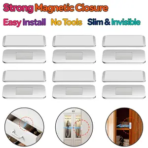 6-Pack Ultra Thin No-Drill Magnetic Cabinet Door Catch, Adhesive Stainless Steel Drawer Latch, Ideal for Kitchen, Bathroom, Closet, RV Doors, Magnetic Cabinet Locks
