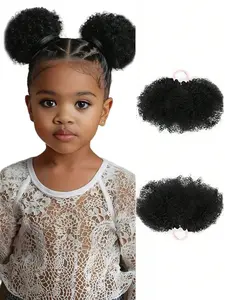 Women's African Afro Curly Bob Wig Set, Natural Synthetic Fiber, Coily Hair Bun Style, Suitable for Daily Wear, 2 Pieces Pack