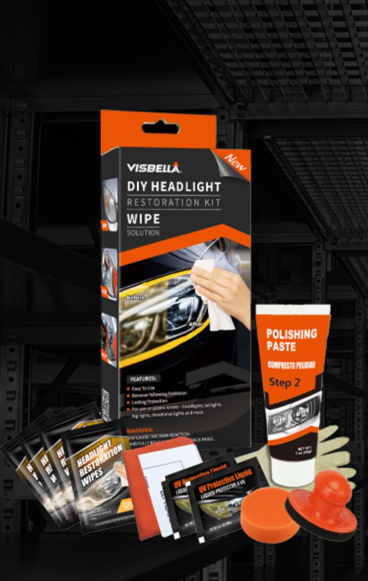 Visbella Auto Vehicle Headlight Restoration Kit, DIY Car Care Electric Repair Kit to Restore Oxidation Hazy Yellow Scratch for Headlights, Taillights, Fog or Directional Lights (Electric Solution)