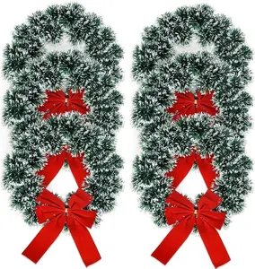 6-Pack 9.5-Inch Christmas Wreaths with Red Velvet Bow, Tinsel Decorations for Door, Kitchen, Window, and Indoor Holiday Crafting