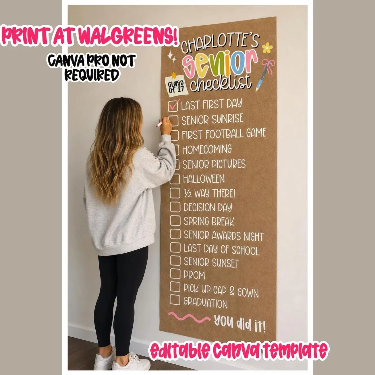 Editable Senior Checklist Banner , Back to School