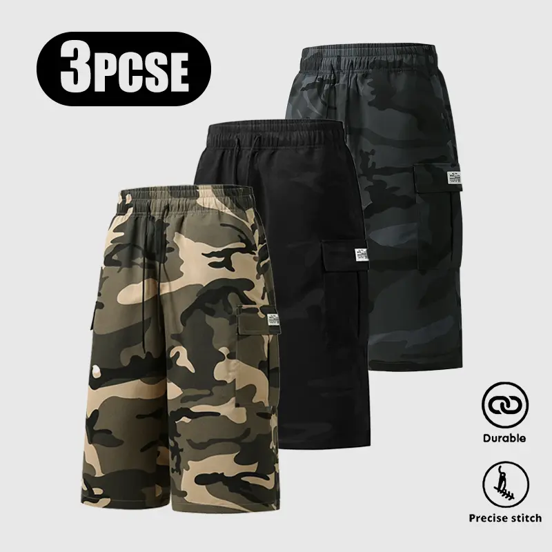 Men's Plain / Camo Print Letter Patched Drawstring Waist Cargo Shorts, Regular Fit Casual Comfortable Breathable Flap Pocket & Slant Pocket Design Shorts for Daily Wear, Men's Bottoms for All Seasons, Camouflage Shorts straight-leg pant Men's Plain / Camo Print Letter Patched Drawstring Waist Cargo Shorts, Regular Fit Casual Comfortable Breathable Flap Pocket & Slant Pocket Design Shorts for Daily Wear, Men's Bottoms for All Seasons, Camouflage Shorts straight-leg pant