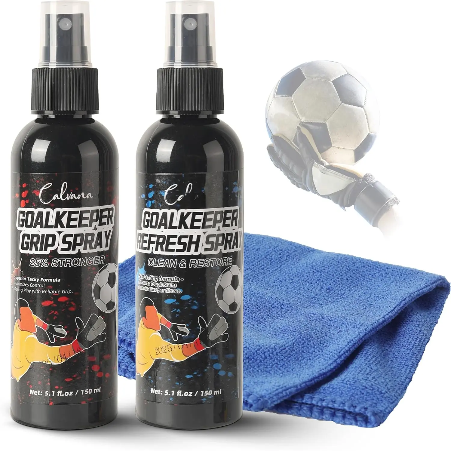 (2-Pack) 5.1 fl.oz Goalkeeper Glove Cleaning & Grip Spray Kit, Includes 1 Cleaning Towel, For All Football and Soccer Goalkeeper Gloves, Thorough Cleaning & Increased Grip