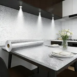 Kitchen Wallpaper Oil Proof Sticker Aluminum Foil Backsplash Self-Adhesive Contact Paper Cabinet Liner Waterproof Heat Resistant Peel Stick Wallpaper 15.8X393.7 Inches Cube Texture Silver Non-Woven marble tile wall sticker moisture