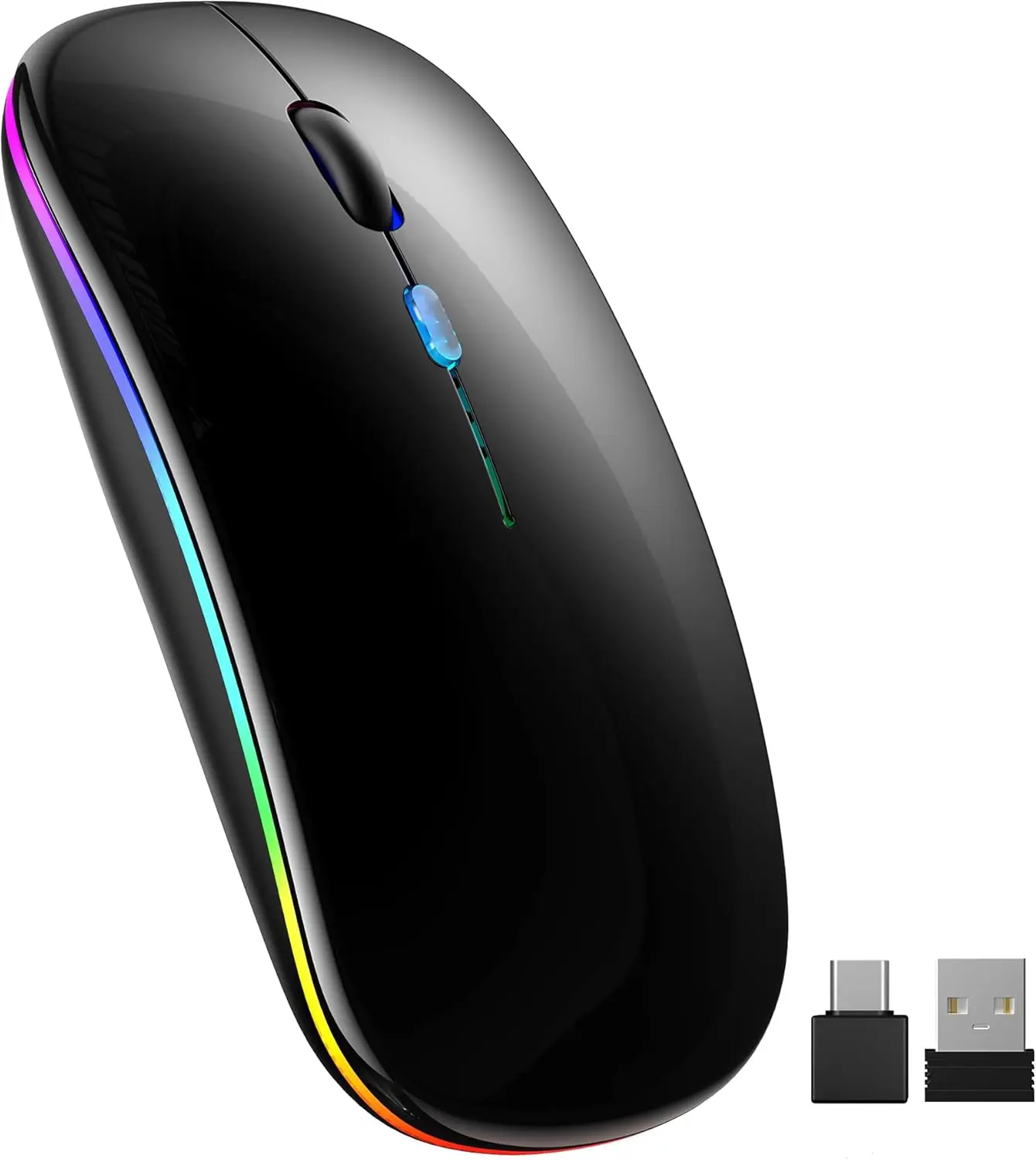 ,Rechargeable Silent Dual Mode ( 5.2 & USB) Laptop Mice with LED Lights  Computer  for Laptop/MacBook with Type C Adapter