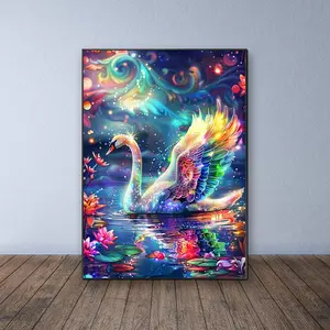 5D Diamond Arts Colorful Painting Kit, Swan & Lotus Pattern DIY Diamond Arts Colorful Painting without Frame, Handmade Art Crafts for Home Decor