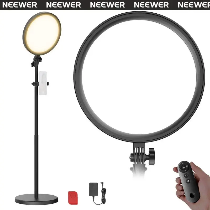 NEEWER 12" 24W Ring Light with 68" Tripod Stand & Phone Holder, Full-Screen LED Lighting for Video Recording, Makeup, Live Streaming, Dimmable Selfie Ring Light Kit for iPhone with Remote, BR13