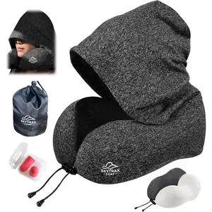 Travel Pillow with Extra Large Hood Memory Foam Neck Support for Airplane Long Flights Road Trip Office Cars Sleeping Rest, Privacy Comfort with Skin-Friendly Cover (Grey)