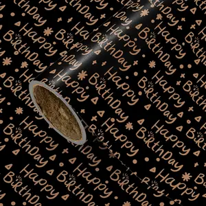 Gold Birthday Gift Wrapping Paper, Happy Birthday Copper Letters, 43cmx300cm, Ideal for Birthdays, Graduations, Parties, DIY Crafts