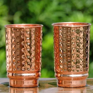 Pure Copper Tumblers Set of 2, UNLINED, UNCOATED and LACQUER Free | 350 Ml. (11.8 US Fl Oz) Cups for Ayurveda Health Benefits Mug Drinkware Stylish