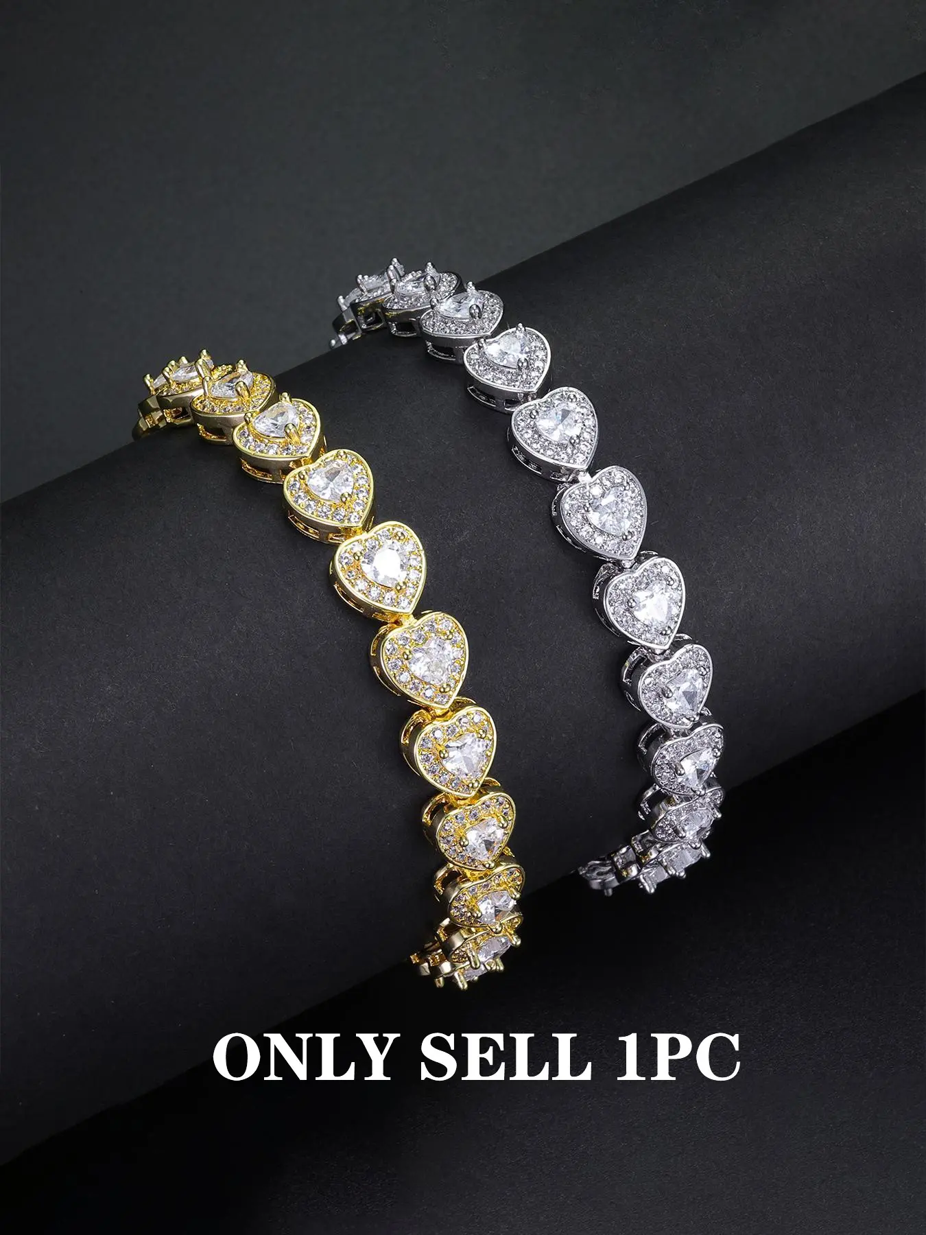 1PC ICED CHICS white zircon heart bracelet, hip-hop accessory, copper chain bracelet, Heart Design Bracelet, Heart Shaped Bracelet, handchains, for mom, for partner, Bracelet Jewelry