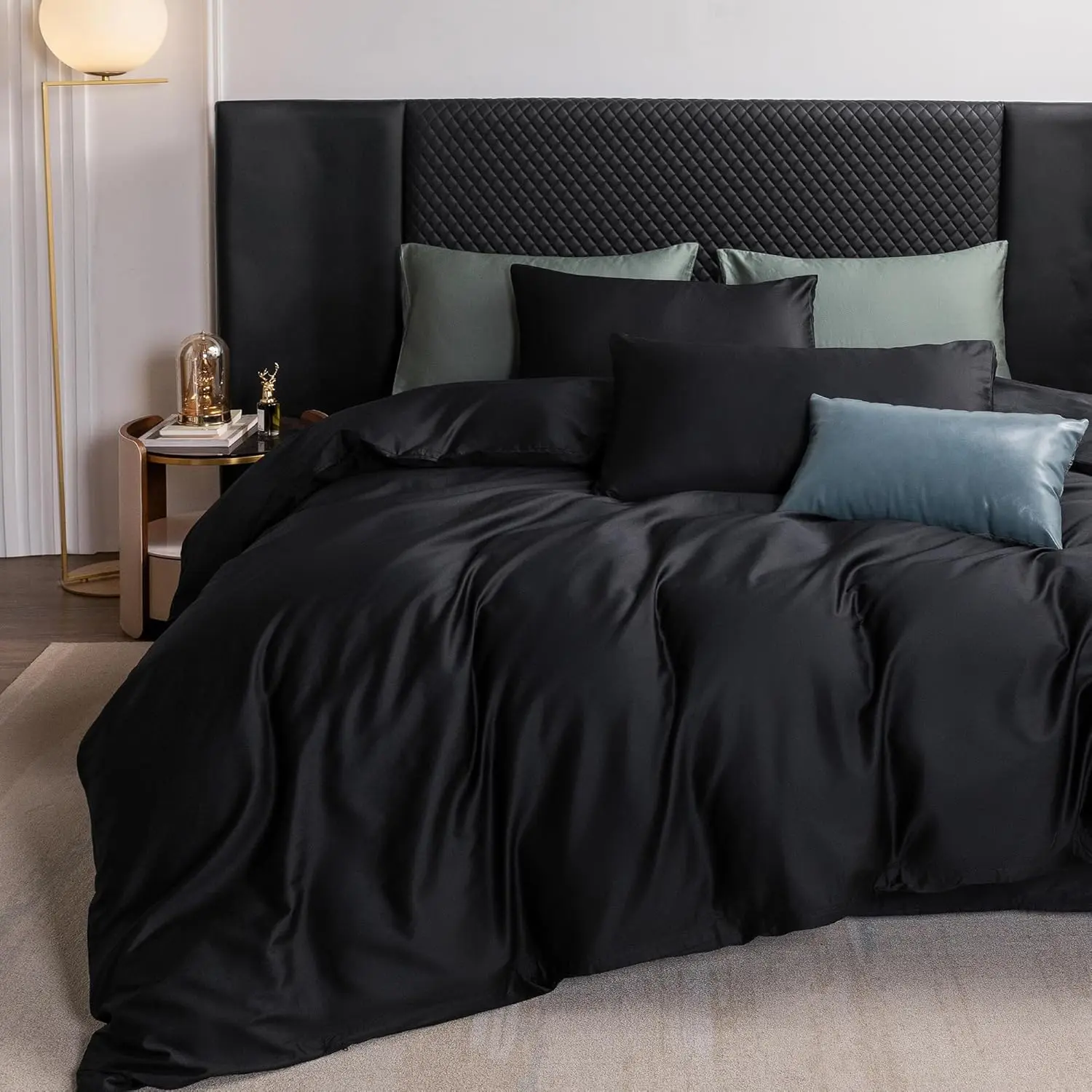 King Size 3-Piece Duvet Cover Set (104"x90", Black) - 100% Extra Long Staple Cotton, 600 Thread Count Sateen, Smooth Luxury Breathable Hotel-Quality All-Season Cooling Bedding