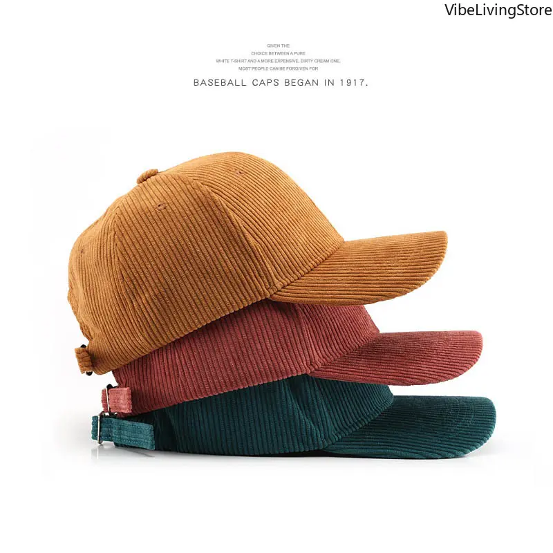 Unisex Corduroy Flat Bill Snapback Cap - Solid Color Hip Hop Casual Headwear, Adjustable Strap Cotton Mens Hat for Autumn, 1-Size Bag Accessory, One Size