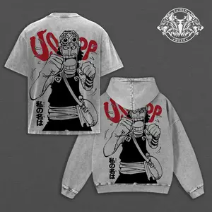 Usopp OP Anime Vintage Acid Wash Streetwear Collection: Oversized Graphic T-Shirt, Hoodie, Crewneck Sweatshirt & Tank Top. Retro Japanese Harajuku Style Unisex Pump Cover Gym Apparel Gift.