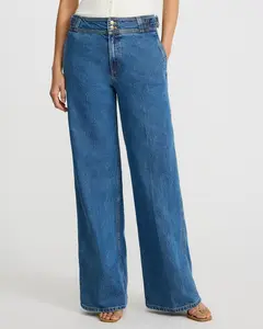 Express High Waisted Medium Wash Waist Tab Wide Leg Jeans