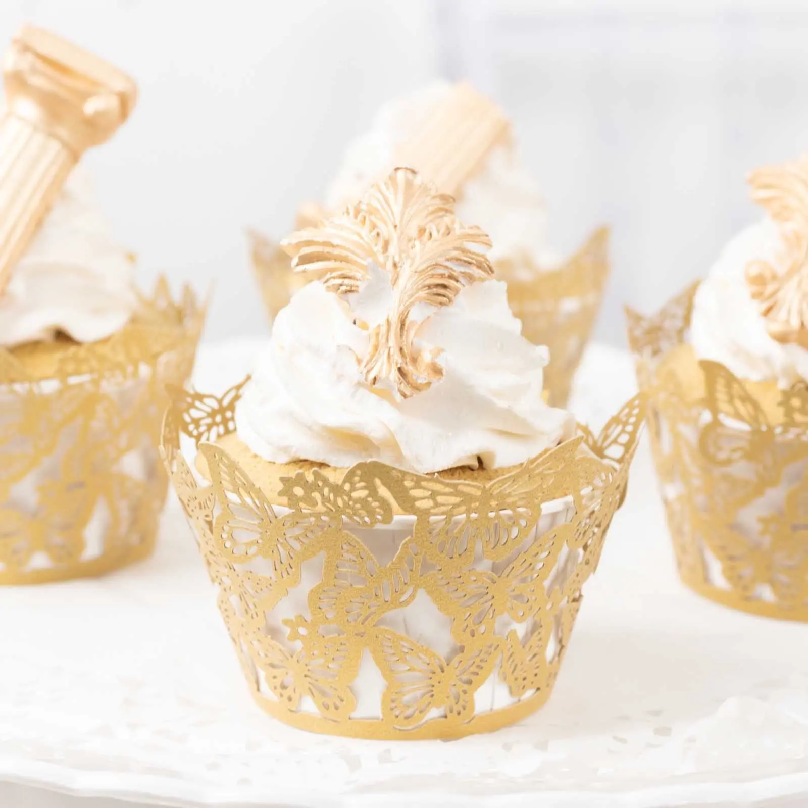 25-Pack Paper Cupcake Liners 3" Gold Butterfly Lace Pattern Design - Round Muffin Wrapper Cups
