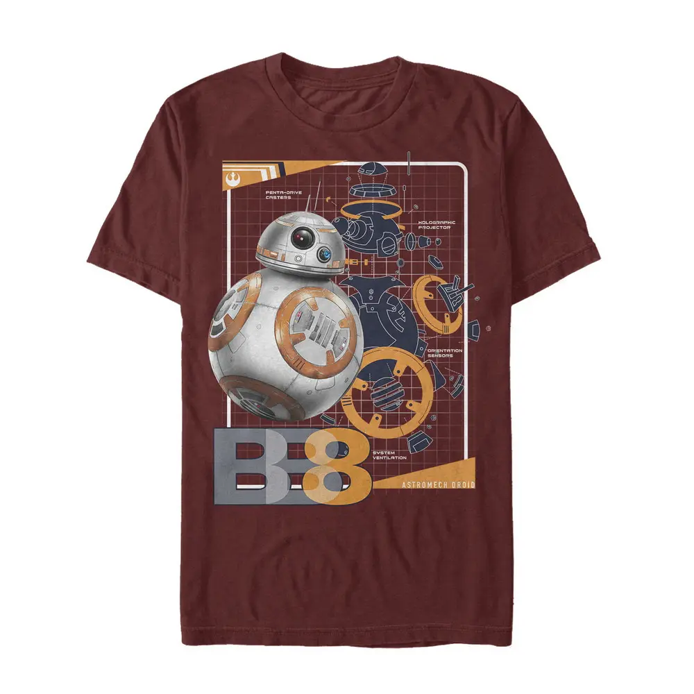 Men's Star Wars The Last Jedi BB-8 Schematics Menswear Short-Sleeve Round Neck Casual Fashion T-Shirt