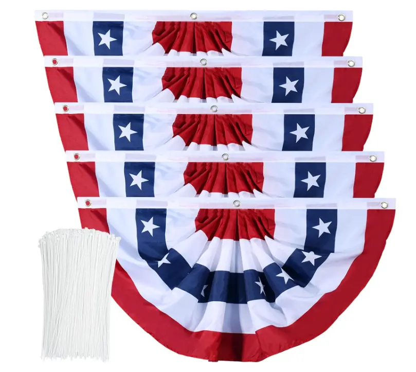 American Flag Bunting Patriotic Pleated Fan Flag USA Flags with Brass Grommets and Zip Ties for 4th of July Flag Day Decoration Outdoor (5, 1.5x3 Feet)