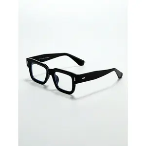 1pc Men's Thick Frame Retro Classic Japanese And Korean Style Selfie Square Optical Glasses With Acetate Frame (With Eyeglass Cord), Suitable For Blocking For Reading And Computer Games Clear Glasses Accessories Oval Tortoise Glasses