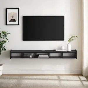 Modern Wall-Mounted Floating TV Stand – Solid Black -B185P168909