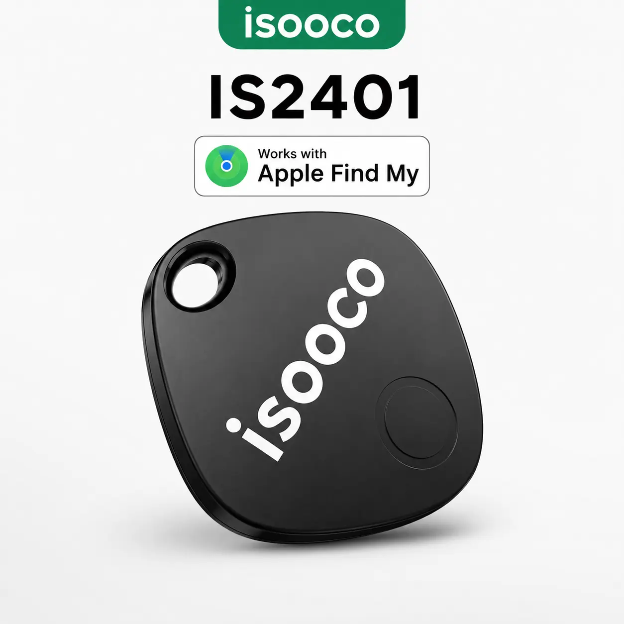 ISOOCO IS2401 MFi Certified Bluetooth Tracker Tag, Works with Apple Find My App, Key Finder and Item Locator for Keys, Wallet, Luggage, Backpack and Travel, Replaceable Battery, iOS Only