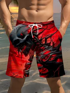 Skull Pattern Men's Beach Shorts, Quick-Dry Casual Summer Swimwear, Slim-Fitting Above Knee Length, Graphic Design