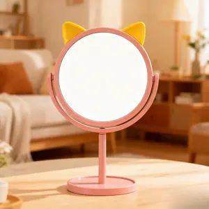 Cat Ear Princess Makeup Mirror, Student Dormitory Desktop, Cute Design, High Definition Imaging, Perfect for Makeup and Touch-Ups