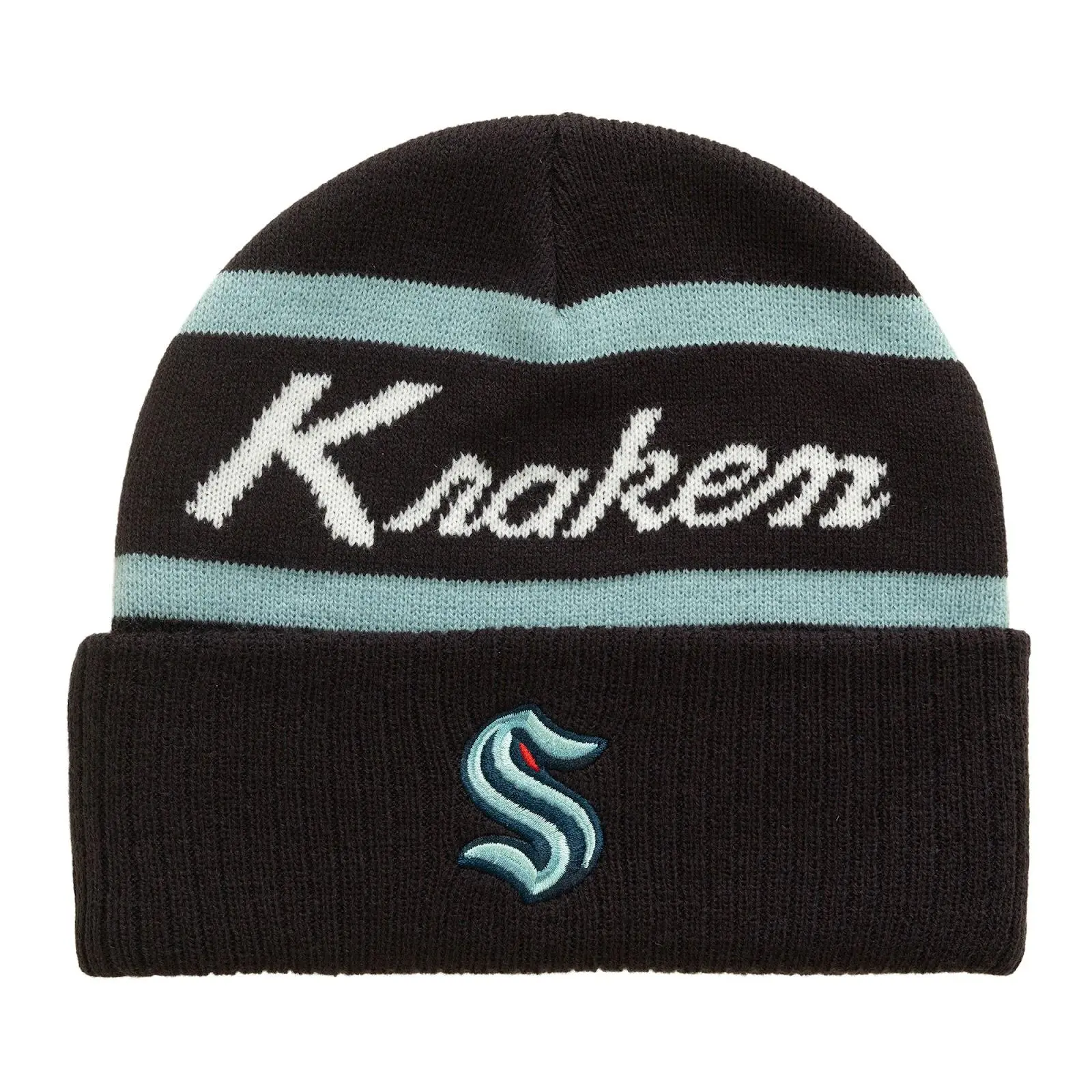 Seattle Kraken Deep Sea Blue Head Coach Cuffed Knit Hat NHL Throwback Cap Adjustable Fan Gear Mitchell & Ness