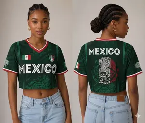 Mexico Couple Crop Top Soccer Jersey, Eagle Mexican Flag Matching Shirts for Men & Women, Short Sleeve Sports Top, Gift for Couples, S-5XL